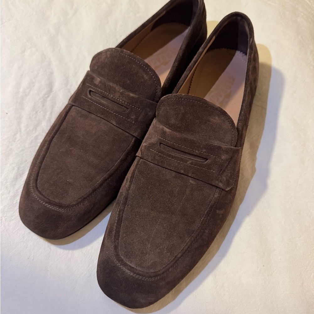 Salvatore Ferragamo Brendon Penny Loafer - Dark Brown Suede Loafers - 12EE US